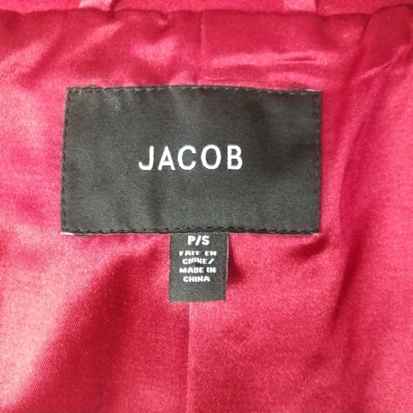 NWOT JACOB  Dbl Breasted Peacoat Epauletted Slash Pockets Structured RubyRed SML - Picture 9 of 10